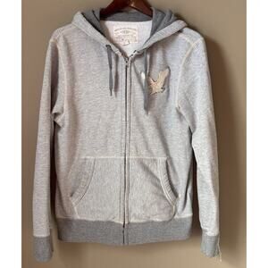 Vintage Y2K American Eagle Hoodie Men’s M Thermal Lined Full Zip Gray Distressed